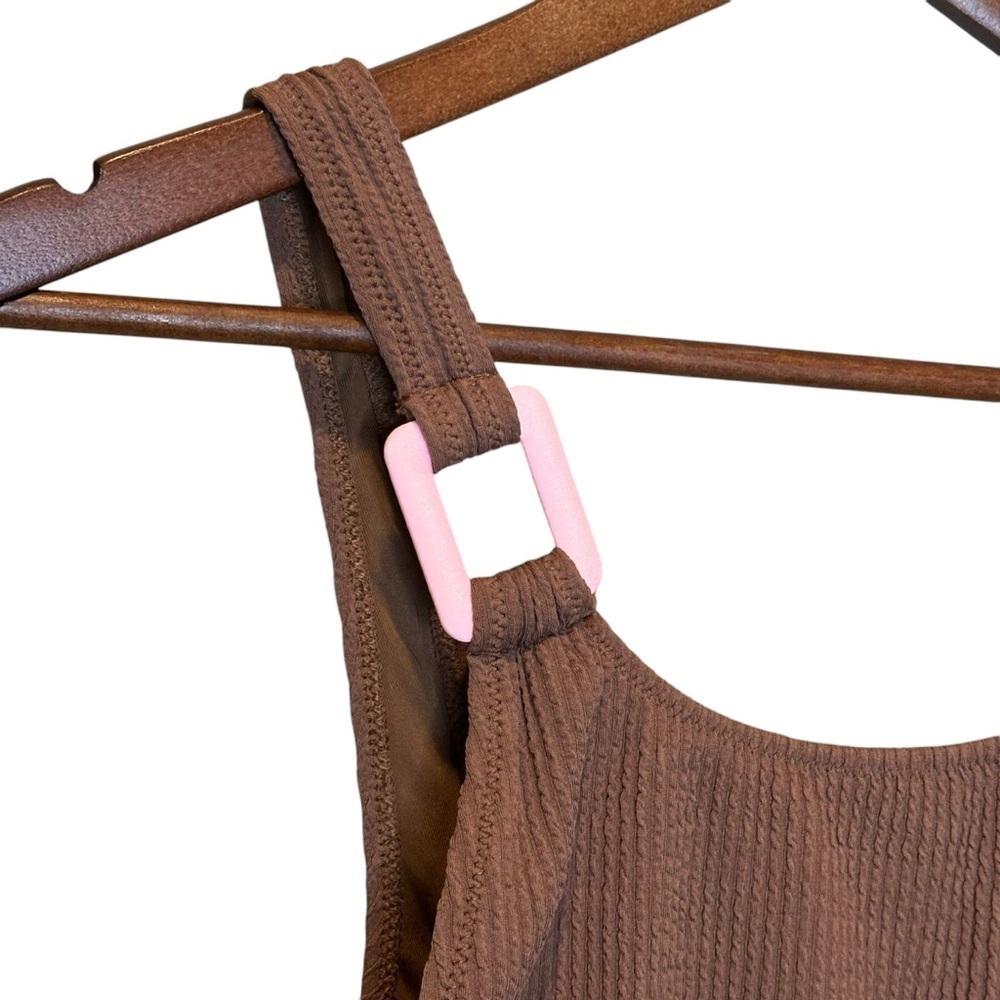 Aerie Crinkle Birthday Scoop Cheekiest One Piece Swimsuit Size Xsmall- Brown NEW - Picture 2 of 9